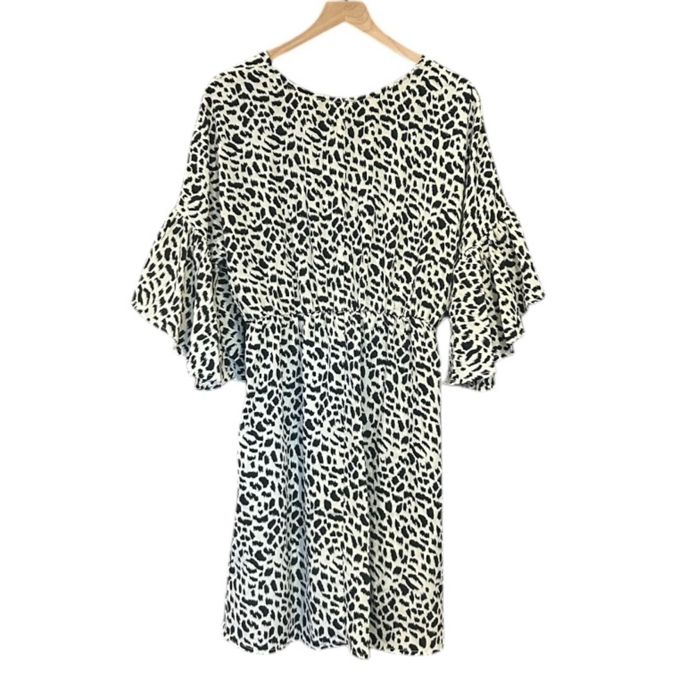 Umgee Animal Print Print V-Neck Tiered Ruffle Sleeve Midi Dress Women’s Large - Picture 2 of 13